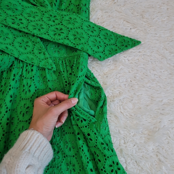 1901 Emeral Eyelet Faux Wrap Cotton Midi Dress Sz 6 - Picture 7 of 11